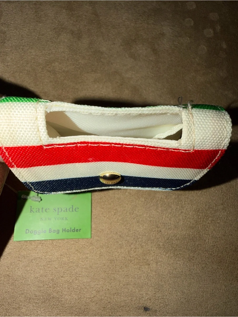 kate spade Striped Canvas Doggie Bag Holder in Red, White, Navy & Green